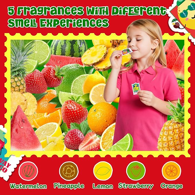 HORIECHALY 300Pcs Large Scented Stamp Stickers, Scratch N Sniff Sticker for Kids Smelly Motivational Reward Stickers for Teacher, Incentive Positive Decal for Student,School Supplies Gift