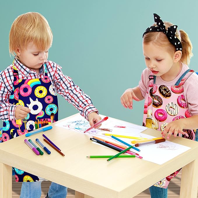 BeeGreen Kids Cooking Aprons w Adjustable Strap Kitchen Aprons w Front Pocket for Kids Toddler Painting Baking Artist