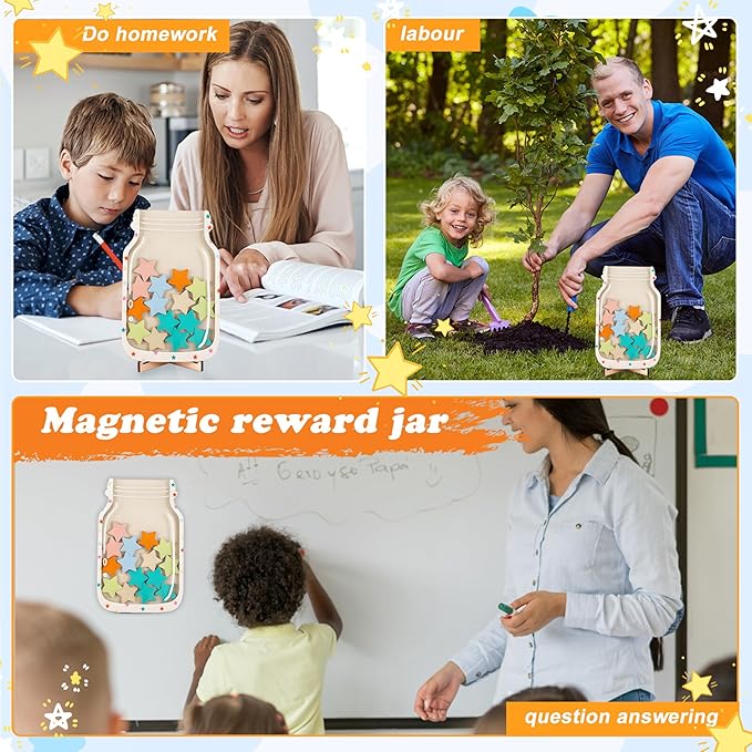 Magnetic Reward Jar, Star Reward Jar Set for Kids Potty Training Reward Jar System for Classroom, Magnetic Reward Jar for Classroom Board Behavior Management Home Reward Jar (Polka Dots)