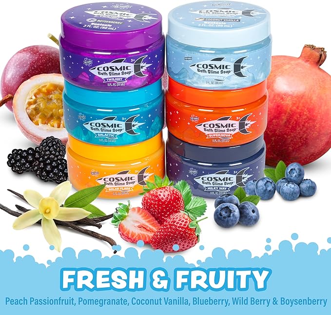 Tub Works™ Cosmic Bath Slime™ Kids Soap Bath Toy, 6 Pack | Stretchy, Squishy Slime Soap for Toddler Bath | Fresh, Fruity Scents | Nontoxic | Sensory Fun Kids & Toddler Bath Toys