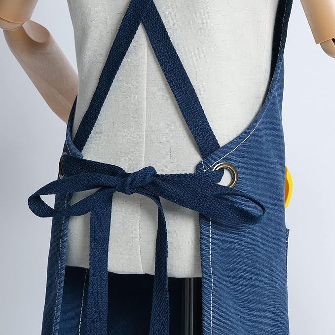 MT WORLD Kids Canvas Apron Personalized Toddler Apron for Boys Adjustable Denim Aprons for Cooking Baking Gardening Painting