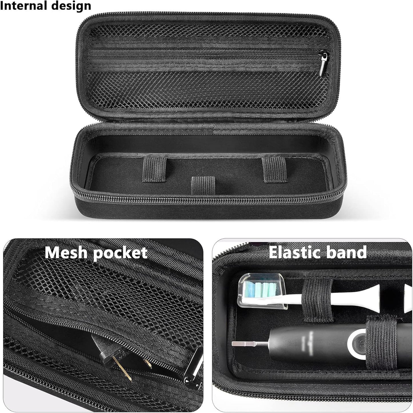 Toothbrush Travel Case Compatible with Oral-B Pro 1000, 2000, 3000, 3500, 1500/ for Philips Sonicare ProtectiveClean 4100 5100 Electric Toothbrush with Mesh Pocket for Accessories - Black (Bag Only)
