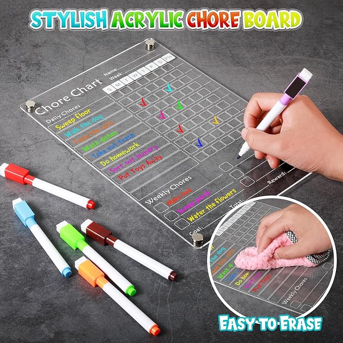 Acrylic Magnetic Chore Chart for Kids,Chores Chart for Fridge Refrigerator,Dry Erase Behavior Chore Chart for Multiple Kids,Reward Chart for Multiple Kids Teens Adults Family,8"x12" (White-2 Pack)