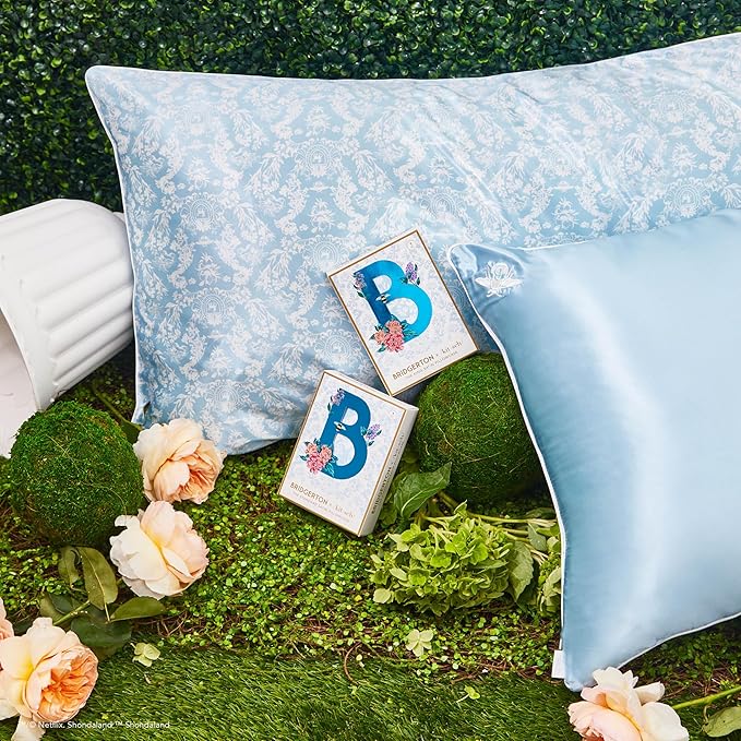 Kitsch x Bridgerton Satin Pillowcase with Zipper for Hair Skin, Softer Than Silk Pillow Cases, Wrinkle-Free, Cooling Satin Pillow Covers, Bridgerton - Toile De Blue, King Size (19x36)