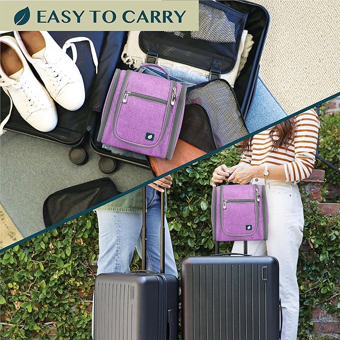 PAVILIA Toiletry Bag Travel Bag for Women Men, Hanging Cosmetic Organizer, Water Resistant Makeup Bag for Accessories Toiletries, Large Travel Essentials Kit (Purple)