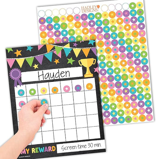 Sticker Chart for Kids Behavior at Home & Classroom - 25 Reward Chart for Kids Incentives, Gold Star Sticker Sheets, Chalkboard Theme Incentive Charts for Classroom Must Haves