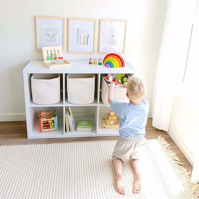 NaturalCozy Storage Cubes 11 Inch Cotton Rope Woven Baskets for Organizing, 3-Pack | Cube Storage Bin | Square Storage Baskets for Shelves Organizer, Classroom, Kids Toy Bins, Closet, Baby Nursery
