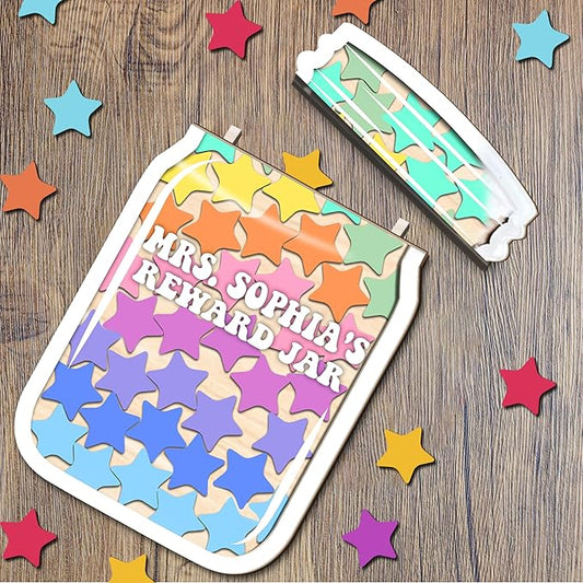 Personalized Reward Jars for Kids - Magnetic Reward Jar for Classroom Behavior – Incentive Jar with Stars for Teachers & Kids – Class Rewards Chart, Potty Training, Behavior Management, Style 02