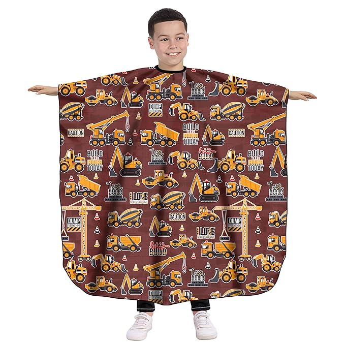 Hair cutting Capes for Kids Waterproof Salon Capes Shampoo Capes for Boys Girls Children - 39"× 51" (Construction Vehicle)