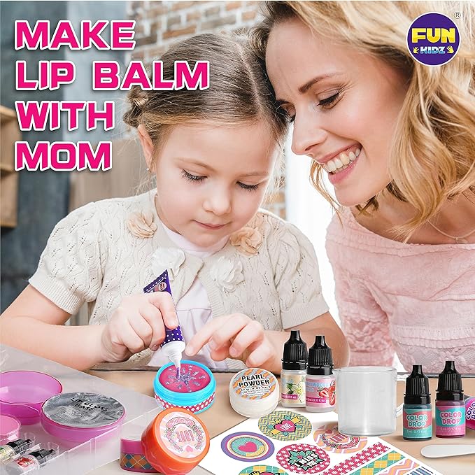All Natural Lip Balm Kit For Girls, FunKidz Lip Gloss Making Kit For Kids Ages 8-10, 10-12 Girls Gift Makeup Science Lab