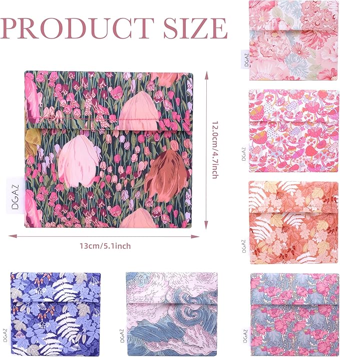 DGAZ Sanitary Napkin Storage Bag, Period Bag for Teen Aged Girls, Portable Period Bag for Panty Liners/Menstrual Cup/Small Tampons，Mini Makeup Bag for Purse(Blooming Tulips)