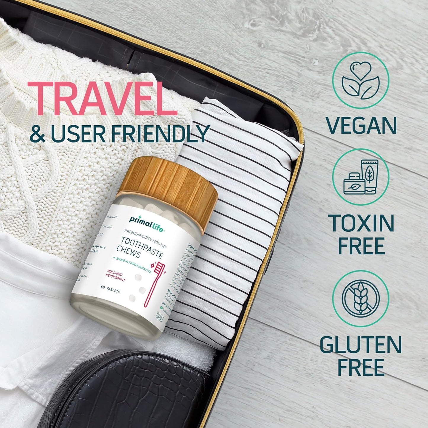 Primal Life Organics Premium Dirty Mouth Toothpaste Chews – Nano-Hydroxyapatite Whitening Toothpaste Tablets for Adults - Gluten Free, Vegan, Paleo - 60 Tablets in Jar - Polished Peppermint