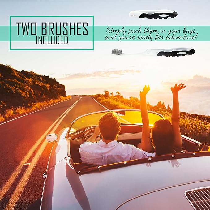 Lingito Travel Charcoal Toothbrush, On The Go Folding Feature, Soft Bristle Brushes (2 Pack)