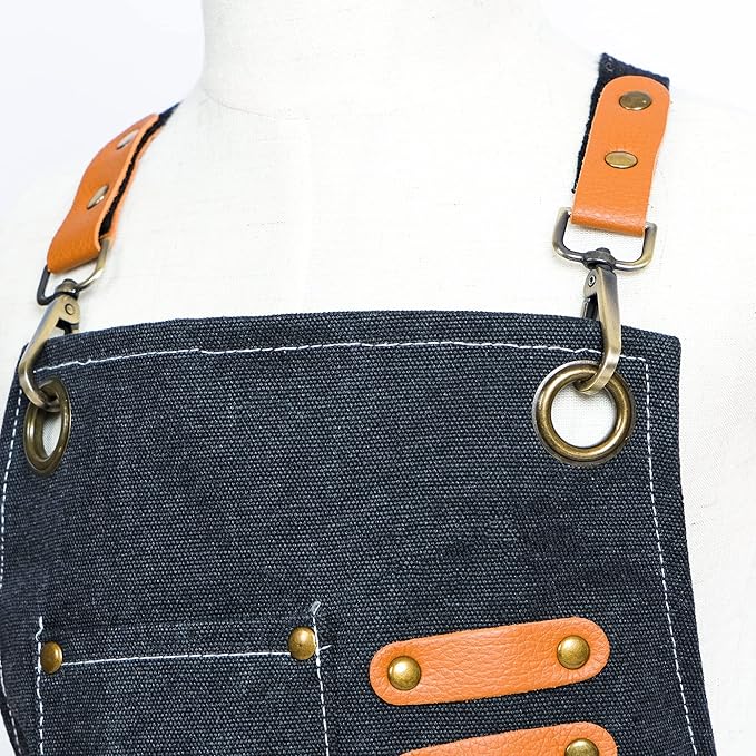 MT WORLD Kids Canvas Apron Personalized Toddler Apron for Boys Adjustable Denim Aprons for Cooking Baking Gardening Painting