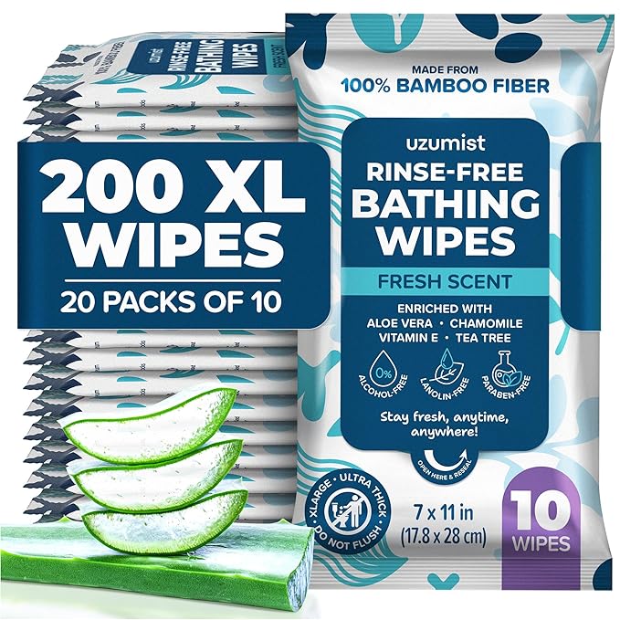 Body Wipes For Adults Bathing No Rinse 200pc XL - Ultra Thick Shower Travel Wipes For Personal Cleansing & Hygiene Essentials, Elderly Care, Incontinence Disposable Washcloths For Women Men