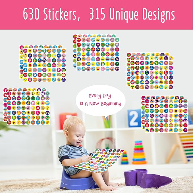 Potty Training Sticker Chart for Kids, 15 Incentive Potty Charts & 630 Stickers (Space, Farm, Dinosaur, Ocean, Construction Site) Potty Training Charts for Boys & Girls, Multiple Toddlers