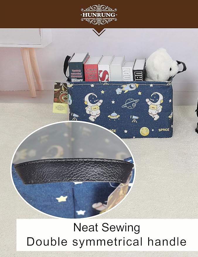 HUNRUNG Rectangle Storage Basket Cute Canvas Organizer Bin for Pet/Children Toys, Books, Clothes Perfect for Rooms/Playroom(Rec-Blue Space Astronaut)