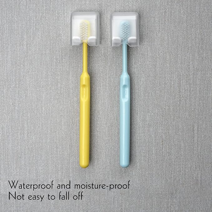 4 PCS Toothbrush Holder Wall Mounted with Cover for Bathroom, Self Adhesive Toothbrush Storage Organizer for Shower, Mini Toothbrush Hanger Rack for Dorm, Cabinet
