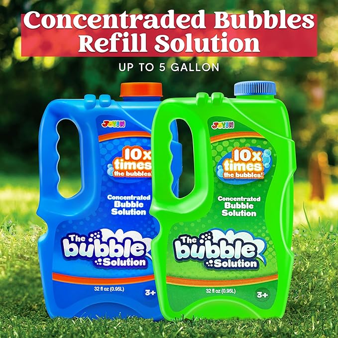 JOYIN 2 Bottles Bubbles Refill Solutions 64 oz (up to 5 Gallon), Concentrated Solution for Bubble Machine, Gun, Wand Refill Fluid Summer, Easter Toys (Blue+Green)