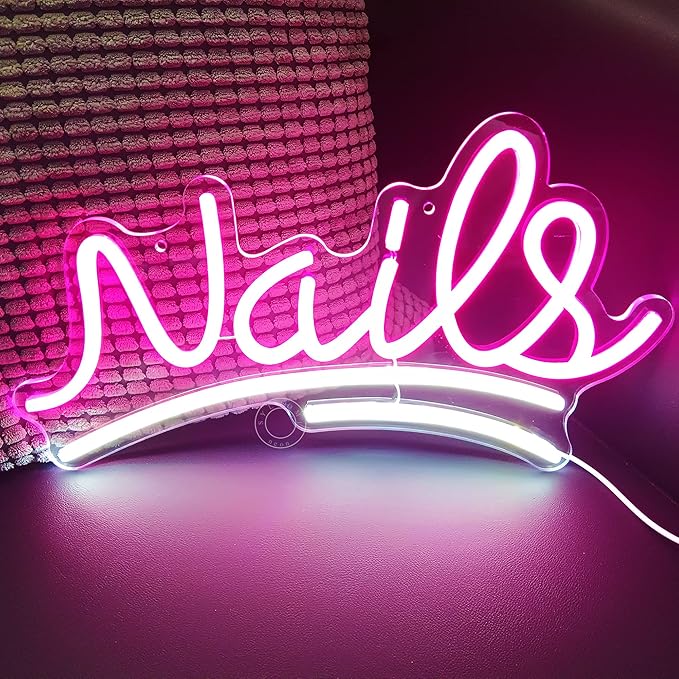 SYLHOME Nails Led Neon Light Sign Pink Business Wall Windows Sign Decor Nails Bar Beauty Salon Girls Bedroom Hanging Light Up Sign USB Birthday Makeup Decor 15.75"X8.7"