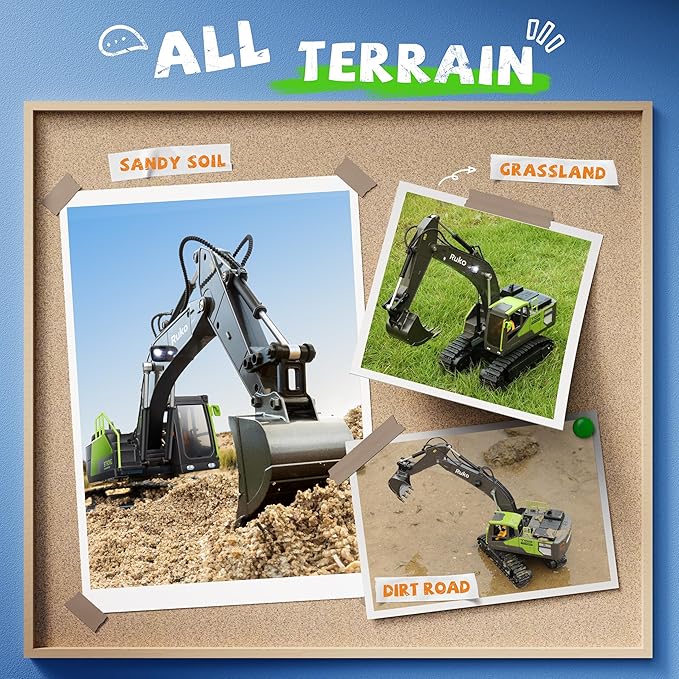 Ruko 1661 Remote Control Excavator Toys for Boys, 2.4Ghz RC Construction Vehicles with Metal Shovel & Simulated Lights Gift for Kids