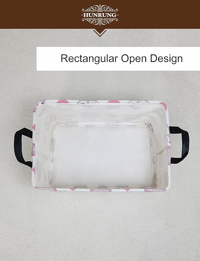 HUNRUNG Rectangle Storage Basket Cute Canvas Organizer Bin for Pet/Children Toys, Books, Clothes Perfect for Rooms/Playroom(Rec-Love Owl)