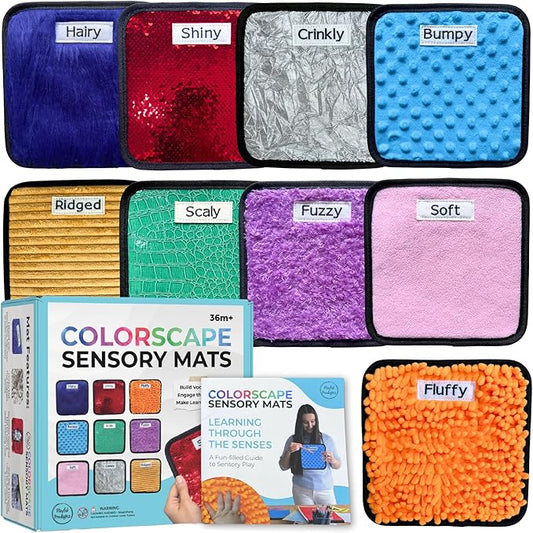 9 Labeled Sensory Mats w/Lesson Plans | Autism Sensory Products | Preschool Classroom Must Haves | Montessori Toys | Sensory Tiles for Sensory Wall Toys