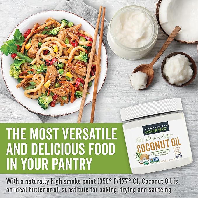 Viva Naturals Organic Coconut Oil, 16 fl oz – Unrefined, Cold-Pressed Extra Virgin Coconut Oil, USDA Organic & Non-GMO, Natural Cooking Oil, Hair Oil & Skin Oil