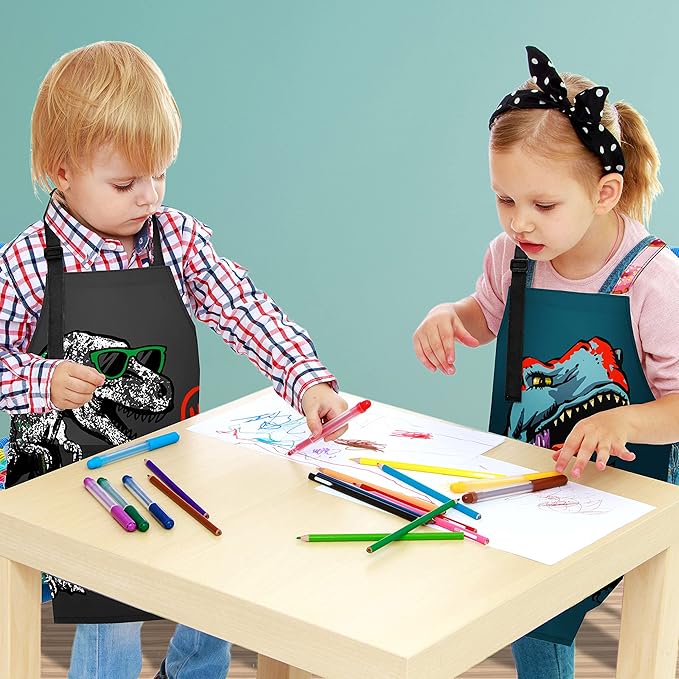 BeeGreen Kids Cooking Aprons w Adjustable Strap Kitchen Aprons w Front Pocket for Kids Toddler Painting Baking Artist