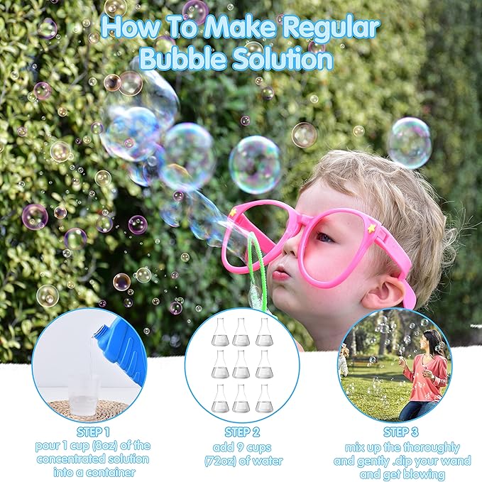 JOYIN 2 Bottles Bubbles Refill Solutions 64 oz (up to 5 Gallon), Concentrated Solution for Bubble Machine, Gun, Wand Refill Fluid Summer, Easter Toys(Blue)