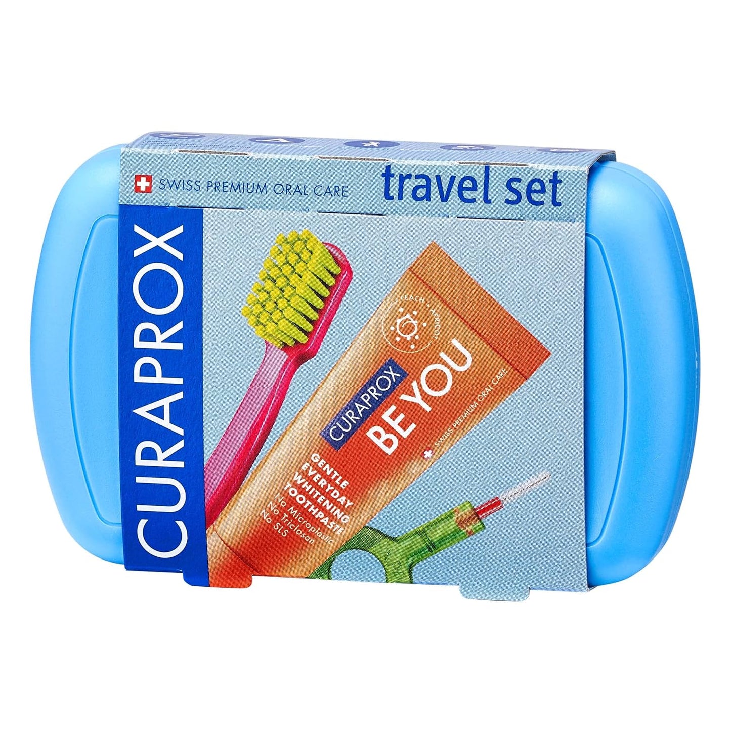 Curaprox Travel Kit - CS 5460 Toothbrush with 'Be You' Toothpaste | 2 CPS Prime Interdental Brushes 07 and 09 | Dental Care Kit 9.5 cm x 6 cm | Blue