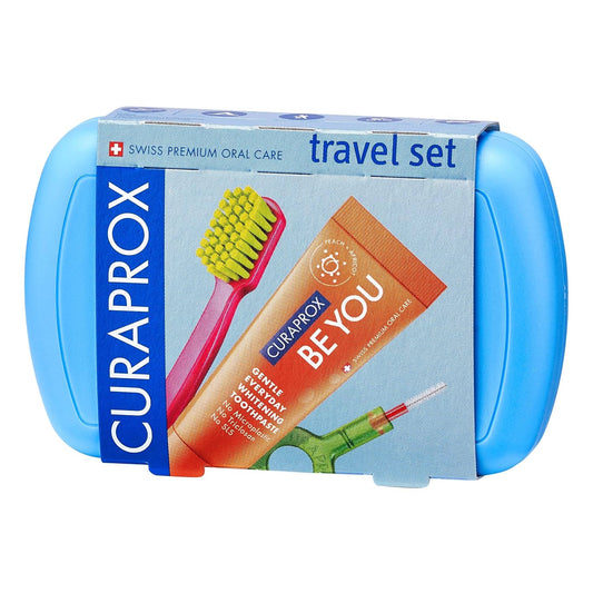 Curaprox Travel Kit - CS 5460 Toothbrush with 'Be You' Toothpaste | 2 CPS Prime Interdental Brushes 07 and 09 | Dental Care Kit 9.5 cm x 6 cm | Blue