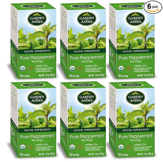 Garden of the Andes - Peppermint Tea - 6 x 20 Tea Bags (120 Count) - USDA Organic Caffeine-Free Herbal Infusion - Refreshing menthol aroma and digestive support