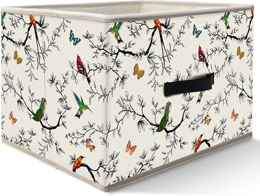 Nogrit Nature Bird Butterfly Storage Bins Box, Toybox for Girls, Colorful Branch Birds Foldable Baskets Organizer Container with Handles for Kids Girls Bedroom Bathroom Clothes Toys Books