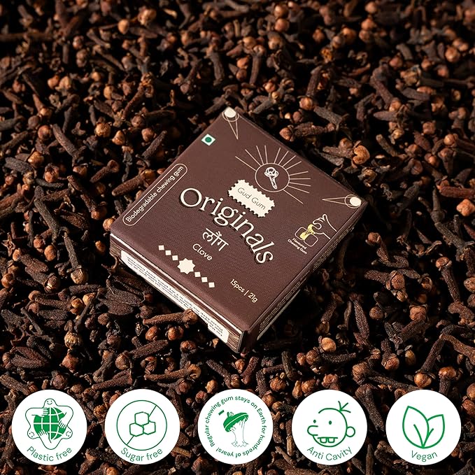 Gud Gum- Natural, Plastic Free Chewing Gum- Clove, Cardamom, Fennel, Cinnamon- 21g x 4 - Mini Pack of 4- No added artificial colours, flavours & sweeteners (Pack of 4, Clove)