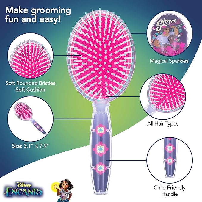LUV HER Disney Encanto Hair Brush with Magical Sparkling Stars Confetti HairBrush, Purple - Kids Ages 3+