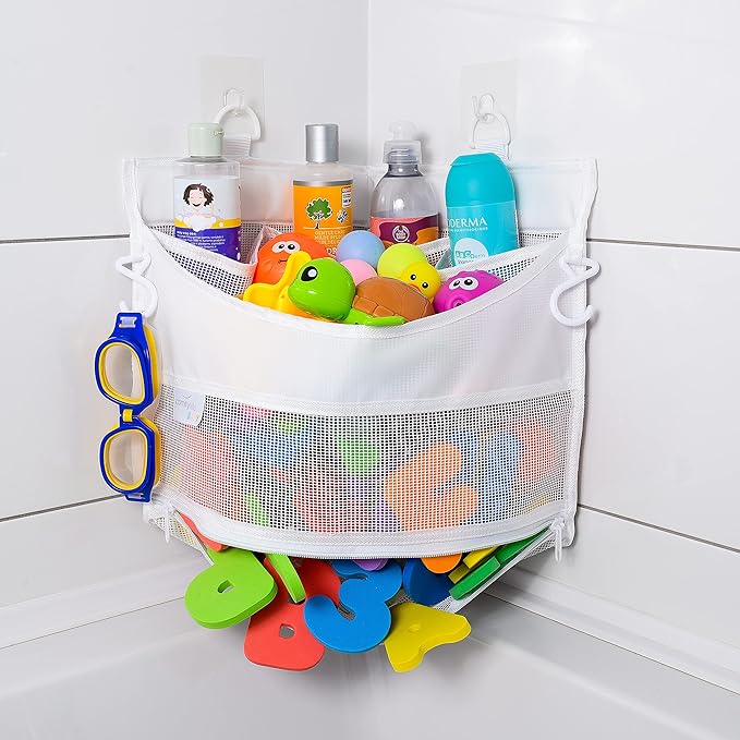Comfylife Mesh Bath Toy Holder Organizer – The Perfect Corner Bathtub Toy Storage & Bathroom or Shower Caddy – This Multi-use Net Bag Makes Baby Bath Toy Storage Easy – For Kids & Toddlers