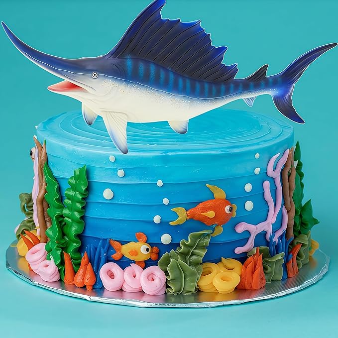 Gemini&Genius Sea Animal Sailfish Action Figure Soft Rubber 17” Swimming Pool Bathtub Toys, Realistic Ocean Animals Swordfish Educational and Role Play Toys for Kids and Collectors (Blue Sailfish)