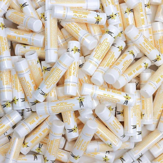 Naturistick Premium Beeswax Lip Balm for Dry, Chapped Lips | 100% Natural Lip Care | Coconut Oil, Shea Butter, Aloe Vera | Moisturizing, Chemical-Free Chapstick | 150 Pack Vanilla Scent | Made in USA