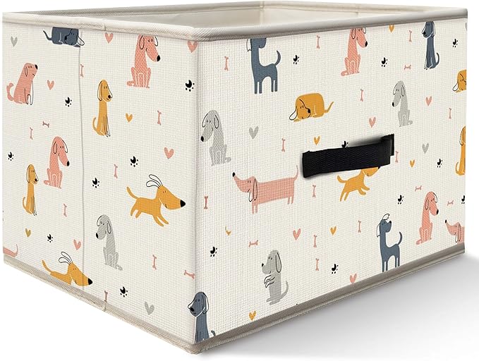 Nogrit Colorful Dog Storage Bins Box, Toybox for Boys Girls, Minimalist Linear Dog Foldable Baskets Organizer Container with Handles for Bedroom Bathroom Kids Dorm Nursery Clothes Toys Books