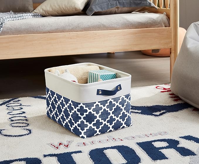 DECOMOMO Blue Storage Bins Fabric Storage Baskets for Shelves, Linen Closet Organization Toys Nursery (Blue Patterns, Large - 3 Pack)