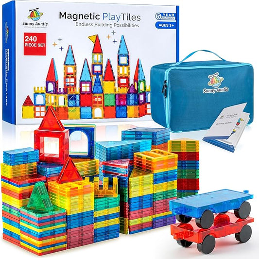 Magnetic Tiles 240 PCS+ Bonus Zippered CASE, Magnetic Tiles for Kids Toy for 3 4 5 6 7 8 Year Old Boys & Girls, Great Gift for Kids Aged 3-8, XL Set