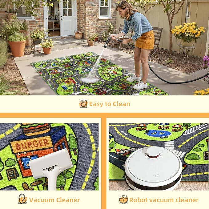 Upgrade Ultra Non Slip Kids Car Rug, Kids Road Playmat Rug for Toy Cars, Educational Town City Map Washable Carpet for Boy Playroom Bedroom, Safer Car Track Play Mat for Children Baby Toddler, 40"x24"