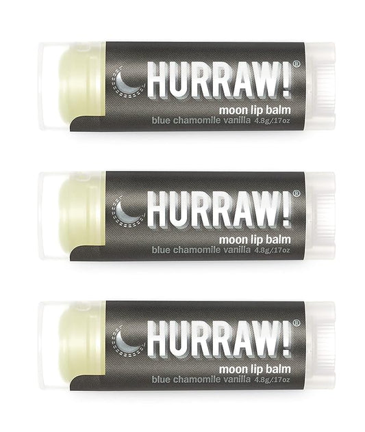 Hurraw! Moon Night Treatment (Blue Chamomile, Vanilla) Lip Balm, 3 Pack: Organic, Certified Vegan, Cruelty and Gluten Free. Non-GMO, 100% Natural Ingredients. Bee, Shea, Soy and Palm Free. Made in USA