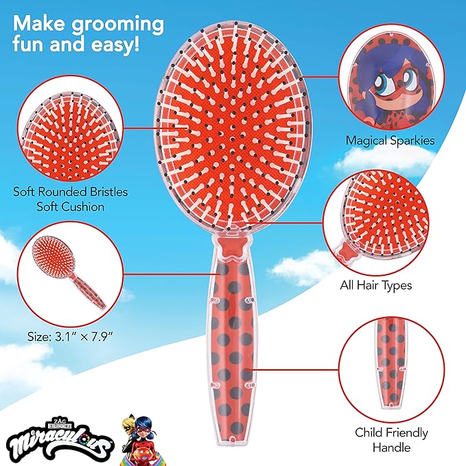 Miraculous Ladybug Confetti Hair Brush - Kids Sparkling Stars Brush Ages 3+