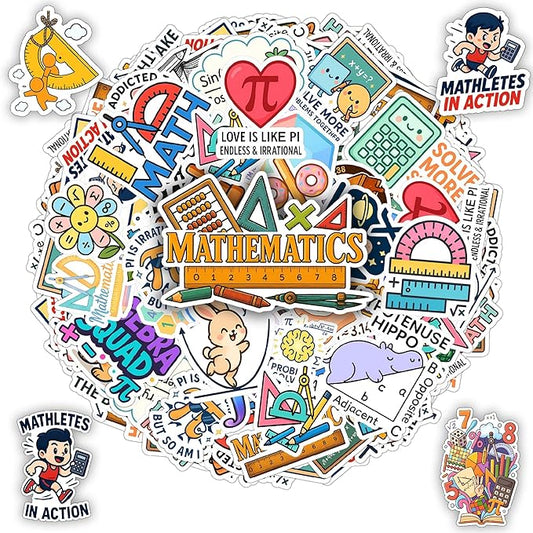 100 PCS Math Stickers Pack, Vinyl Waterproof Decals of Numbers Equations Geometry Algebra Graphs and Pi Symbols, Fun Gift for Kids Teens Adults Students Teachers Water Bottle Scrapbook