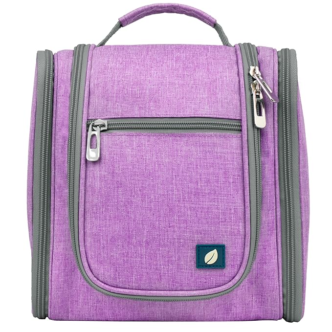 PAVILIA Toiletry Bag Travel Bag for Women Men, Hanging Cosmetic Organizer, Water Resistant Makeup Bag for Accessories Toiletries, Large Travel Essentials Kit (Purple)