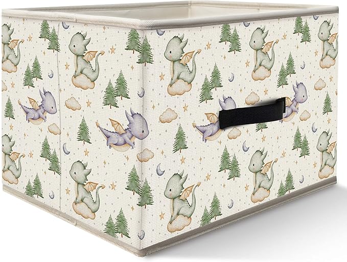 Nogrit Dinosaur Nursery Storage Bins Box, Toybox for Boys, Green and Purple Woods Dinosaur Foldable Baskets Organizer Container with Handles for Kids Boys Bedroom Bathroom Clothes Toys Books