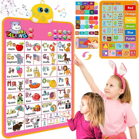Interactive Alphabet Wall Chart, Talking ABC, 123s, Music Poster, Kids Learning Toys for Toddlers 1-3, Electronic Educational Toddler Toy, Educational Gift for Age 1 2 3 4 5 Year Old Girls Boys - Pink