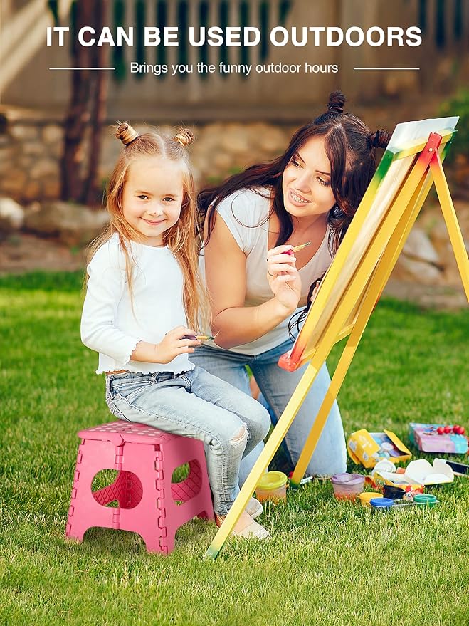 Dyforce Folding Step Stool 11", Durable Kids Step Stool, Heavy Duty Step Stools for Adults, Compact Foot Stools, Light-Weight Toddler Step Stools for Kitchen, Bathroom, Holds Up to 300 lbs (Pink)